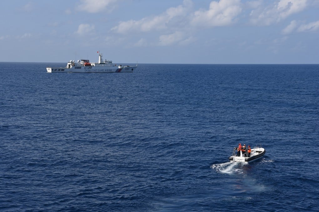Chinese coastguard vessels carry out a law enforcement drill in the South China Sea on February 4. Photo: Xinhua