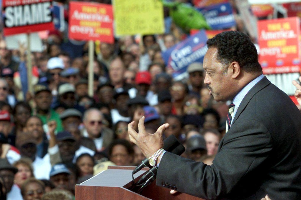 Jesse Jackson addresses the “Fairness in Democracy” rally on December 6, 2000. Photo: AFP