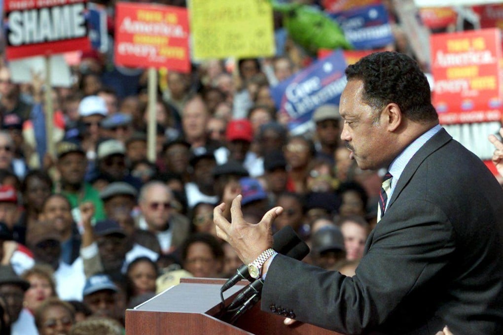 Jesse Jackson addresses the “Fairness in Democracy” rally on December 6, 2000. Photo: AFP