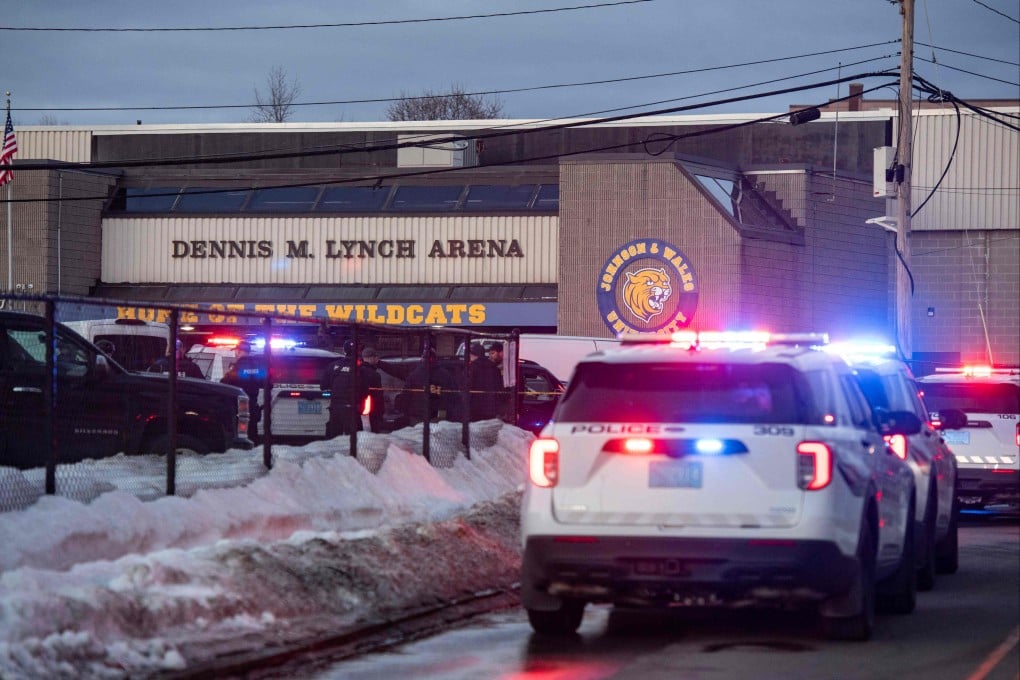 Police on the scene of a shooting at an ice rink in Pawtucket, Rhode Island on Monday. Photo: AFP