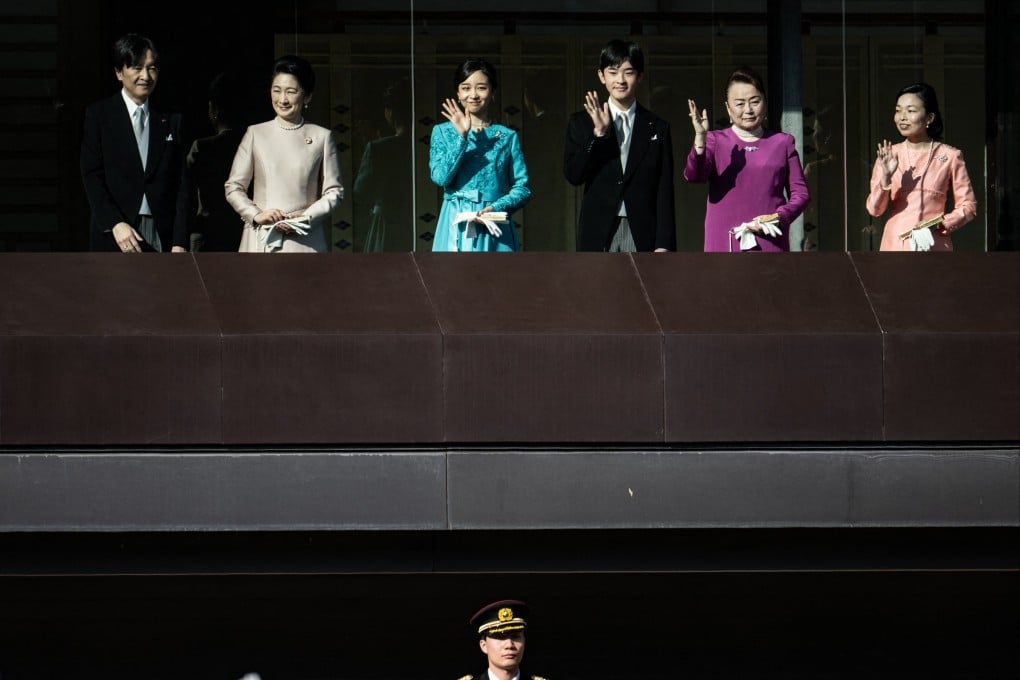 (From left) Japan’s Crown Prince Akishino, Crown Princess Kiko, Princess Kako, Prince Hisahito, Princess Nobuko and Princess Akiko attend the traditional new year’s greeting ceremony at the Imperial Palace in Tokyo on January 2. Photo: AFP
