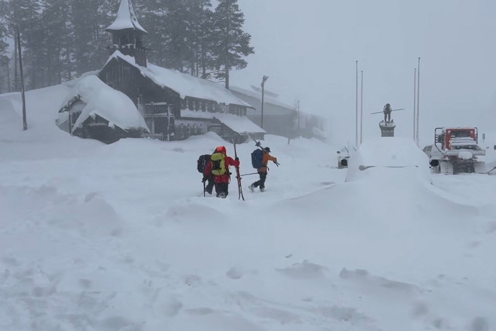Rescuers make their way to the area of an avalanche in the Castle Peak area of Truckee, California, on Tuesday. Photo: Nevada County Sheriff’s Office / AFP