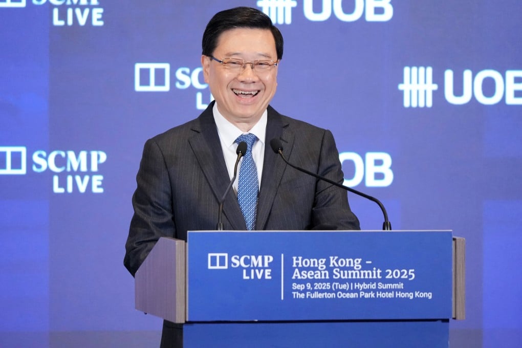 Chief Executive John Lee delivers the keynote address at the Hong Kong-Asean Summit at The Fullerton Ocean Park Hotel in Aberdeen, on September 9, 2025. Photo: May Tse