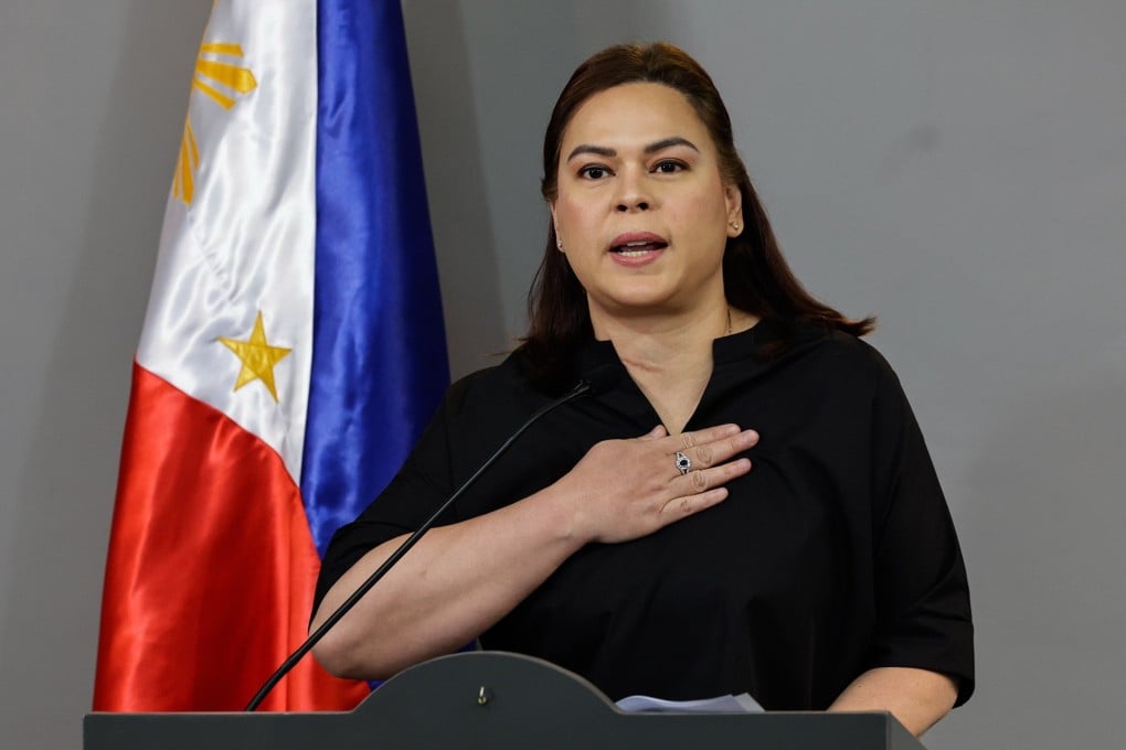 Philippine Vice-President Sara Duterte at a press conference in Metro Manila on Wednesday. Photo: EPA