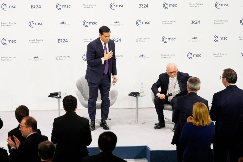 US Secretary of State Marco Rubio acknowledges a standing ovation after his speech at the Munich Security Conference in Germany on Saturday. Photo: Reuters