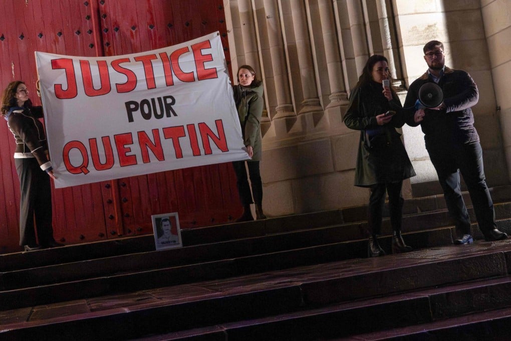 People pay tribute to  far-right sympathiser Quentin Debranque in Nantes on Wednesday. Photo: AFP