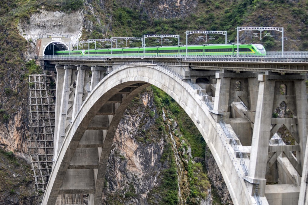 A train seen during a trial run in 2022 on the Dali-Baoshan section of the railway line in Yunnan province. Photo: Xinhua