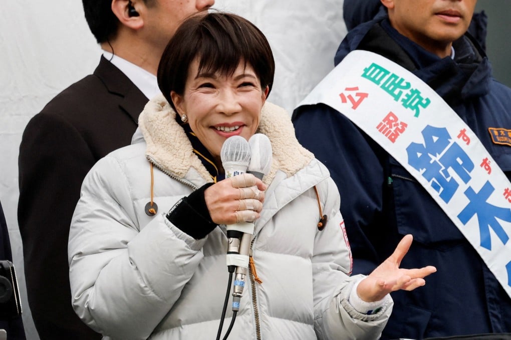 Japan’s Prime Minister and leader of the ruling Liberal Democratic Party Sanae Takaichi speaks during an election campaign event in Tokyo on February 7. Photo: Reuters
