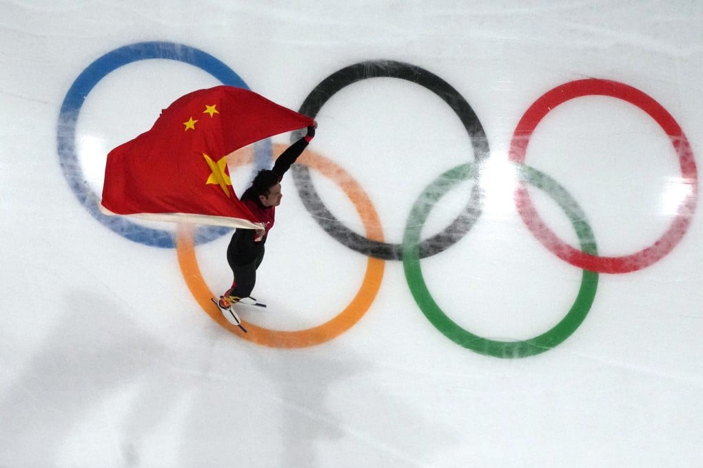 Gold medallist Ning Zhongyan Ning celebrates after winning the men’s 1,500m. Photo: Reuters