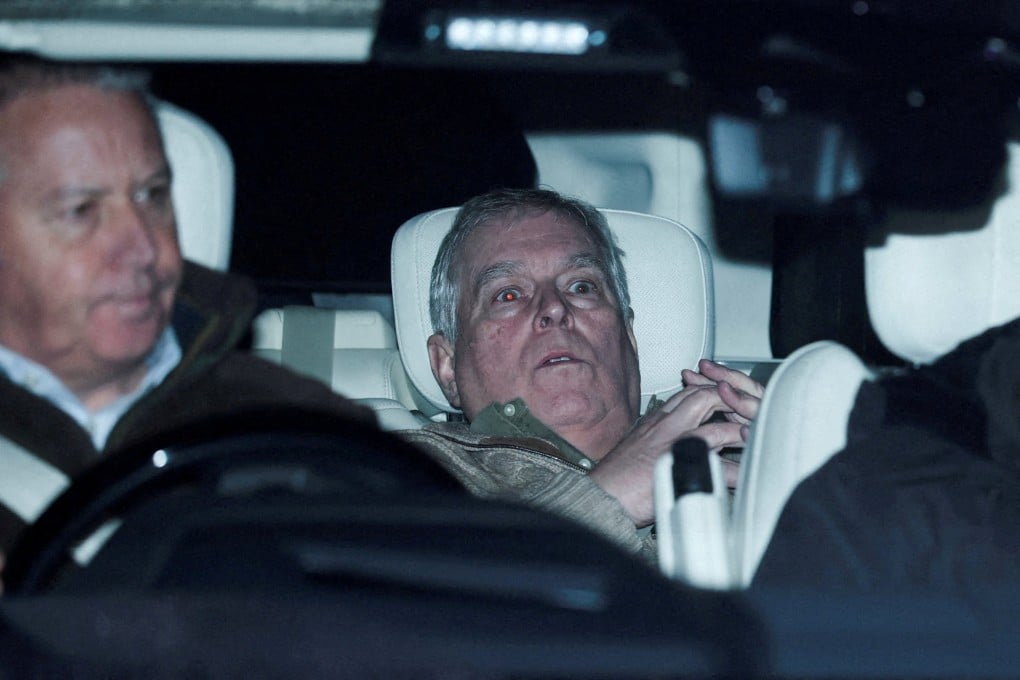 Andrew Mountbatten Windsor, leaves Aylsham Police Station in a vehicle on Thursday. Photo: Reuters