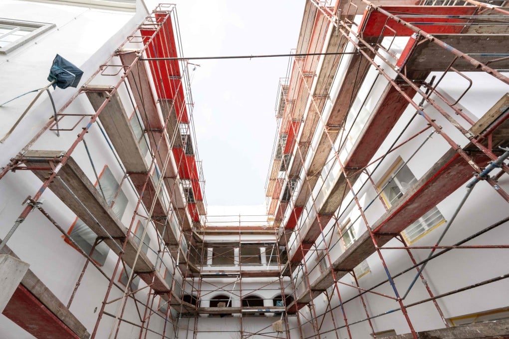 Scaffolding covers the back side of the birth house of former German dictator Adolf Hitler in Braunau am Inn, Austria. Photo: AFP