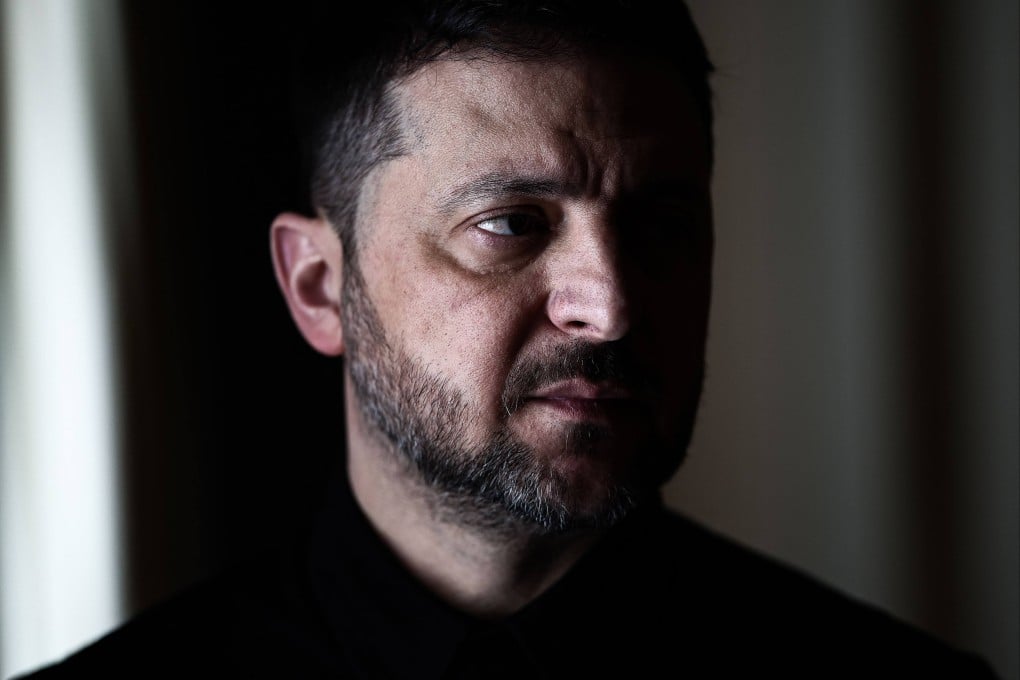 Ukraine’s President Volodymyr Zelensky on the sidelines of an interview with journalists in Kyiv on Friday. Photo: AFP