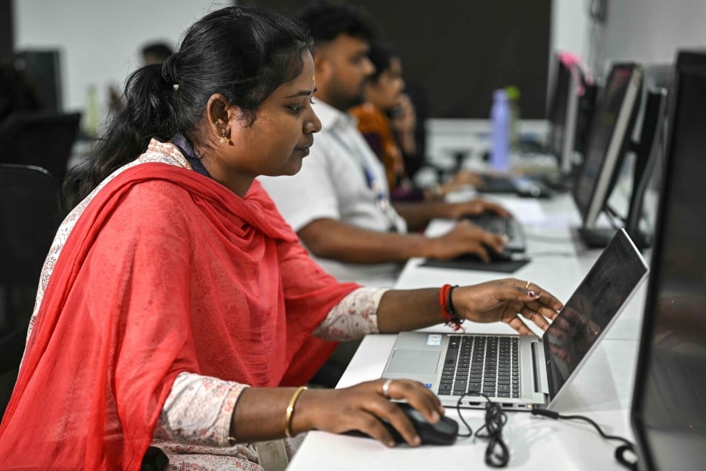 Data labeller Indu Nadarajan working at the delivery centre of NextWealth, an AI-enabling services firm, in the Namakkal district of India’s Tamil Nadu state on January 12. Photo: AFP