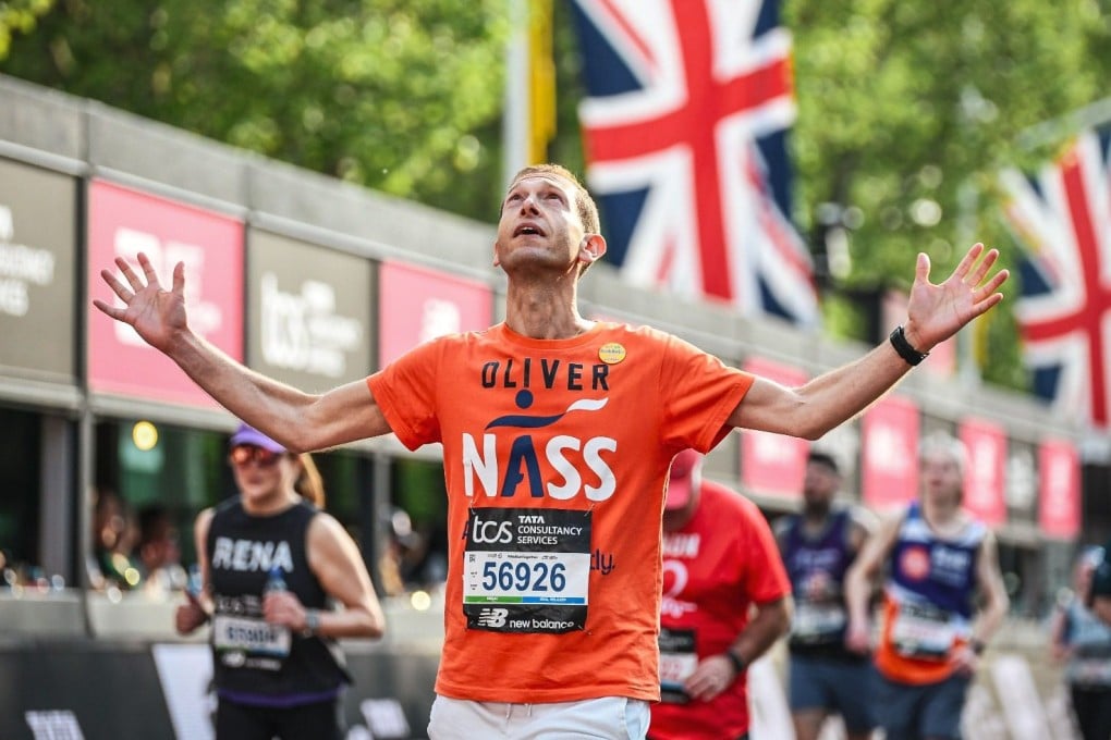 Oliver Rolfe runs the London Marathon in 2025 to raise funds for the National Axial Spondyloarthritis Society. The CEO and founder of headhunting firm Spartan International suffered from burnout after throwing himself into his work and had to check into a rehab facility to get his life back on track. Photo: JustGiving