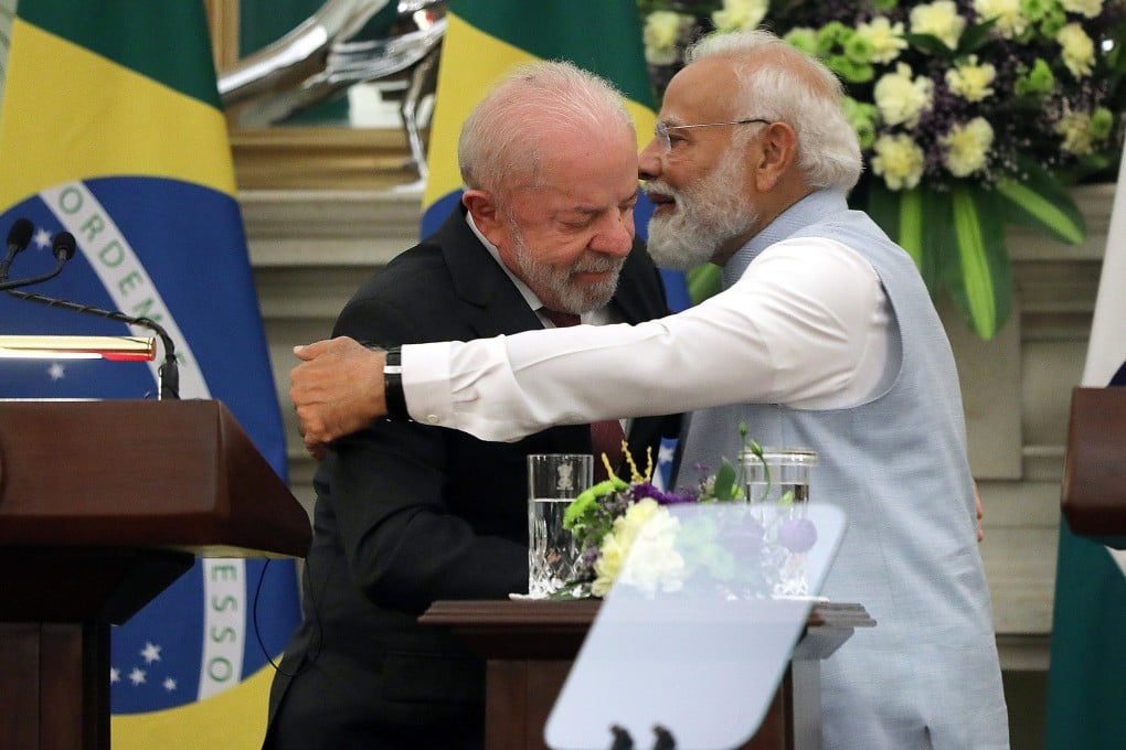 Brazilian President Luiz Inacio Lula da Silva and Indian Prime Minister Narendra Modi hold a press conference after a meeting in New Delhi on Saturday. Photo: EPA