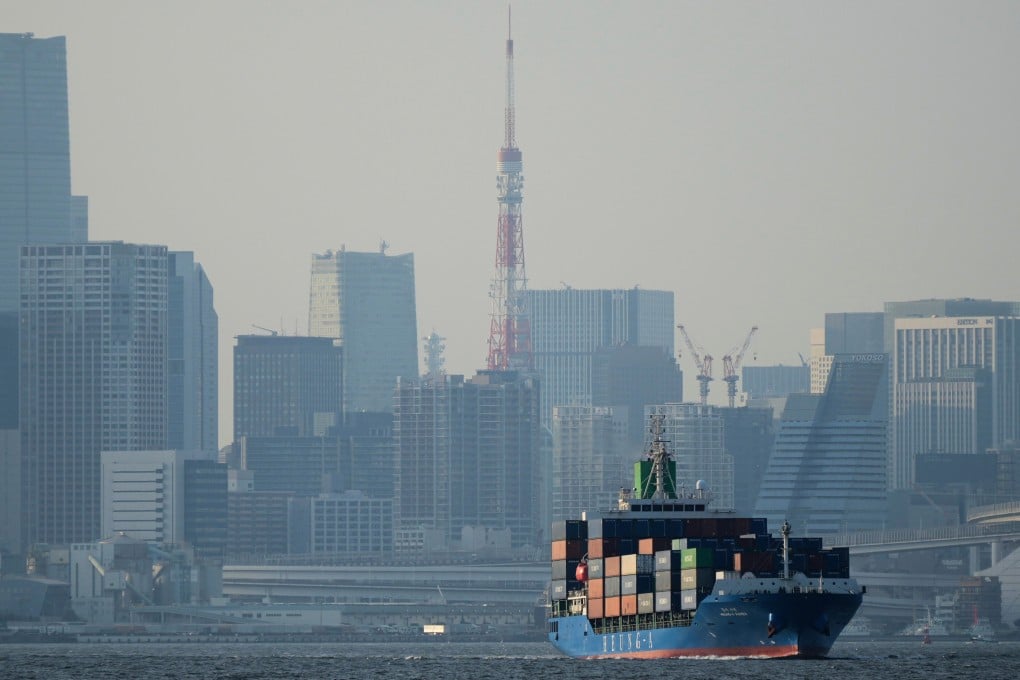 A container ship leaves a cargo terminal in Tokyo in April 2025. Photo: AP