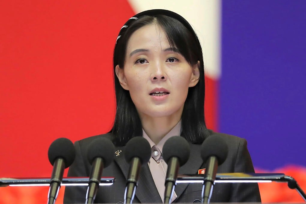 Kim Yo-jong delivers a speech during a national meeting in Pyongyang on August 10, 2022. Photo: KCNA/AP