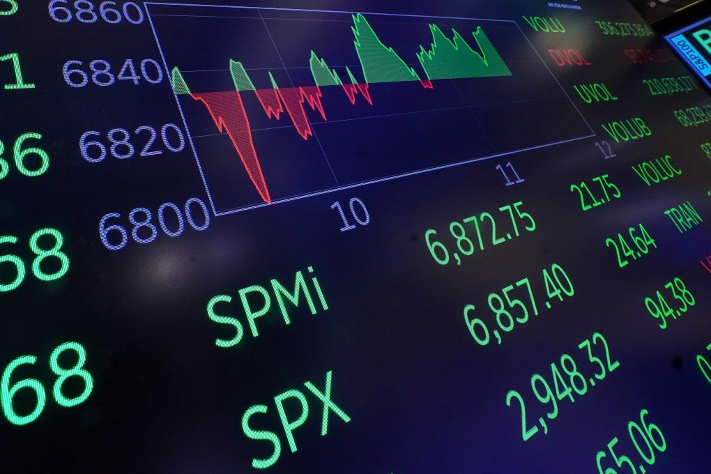 A chart above the trading floor of the New York Stock Exchange displays an intraday number for the S&P 500 on February 13, 2026. Photo: AP
