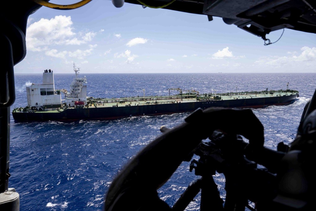 The Bertha, a sanctioned oil tanker boarded by the US military in the Indian Ocean. Photo: US Department of ​Defence via X