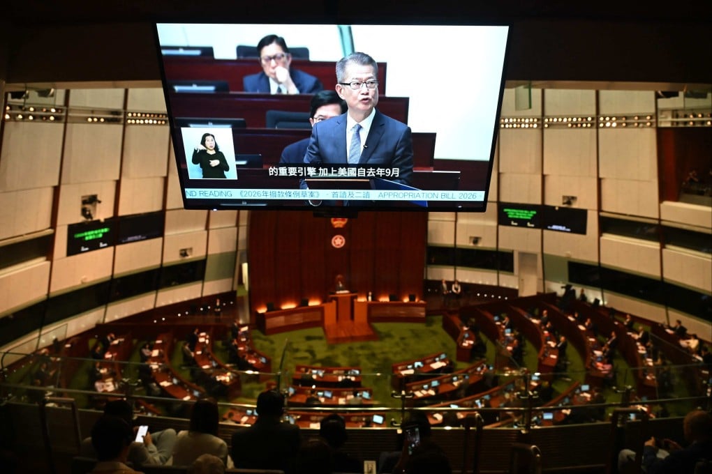 Hong Kong Financial Secretary Paul Chan Mo-po delivering his annual budget address in the Legislative Council in Hong Kong on February 25. Photo: AFP