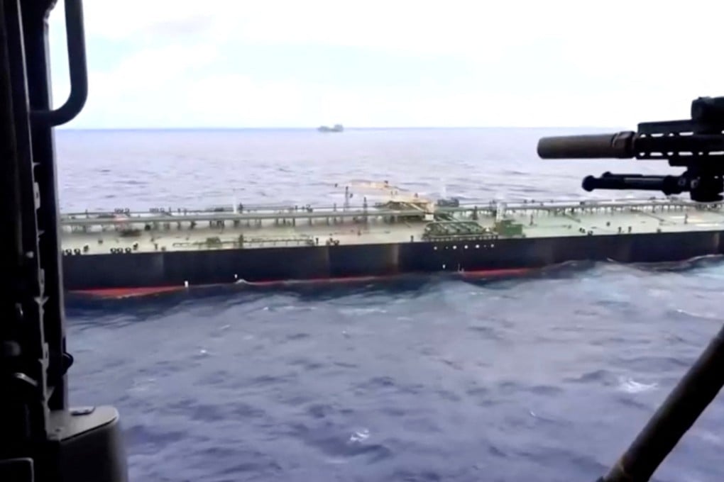 An oil tanker is seized by US forces, the Pentagon says, in footage released on Tuesday. Photo: US Department of Defence via Reuters