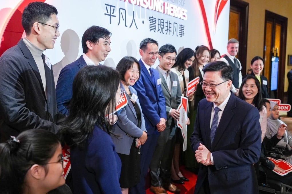 Chief Executive John Lee Ka-chiu greets finalists and guests of the Spirit of Hong Kong Awards at the Grand Ballroom of Conrad Hotel in Admiralty on February 24. Photo: Eugene Lee