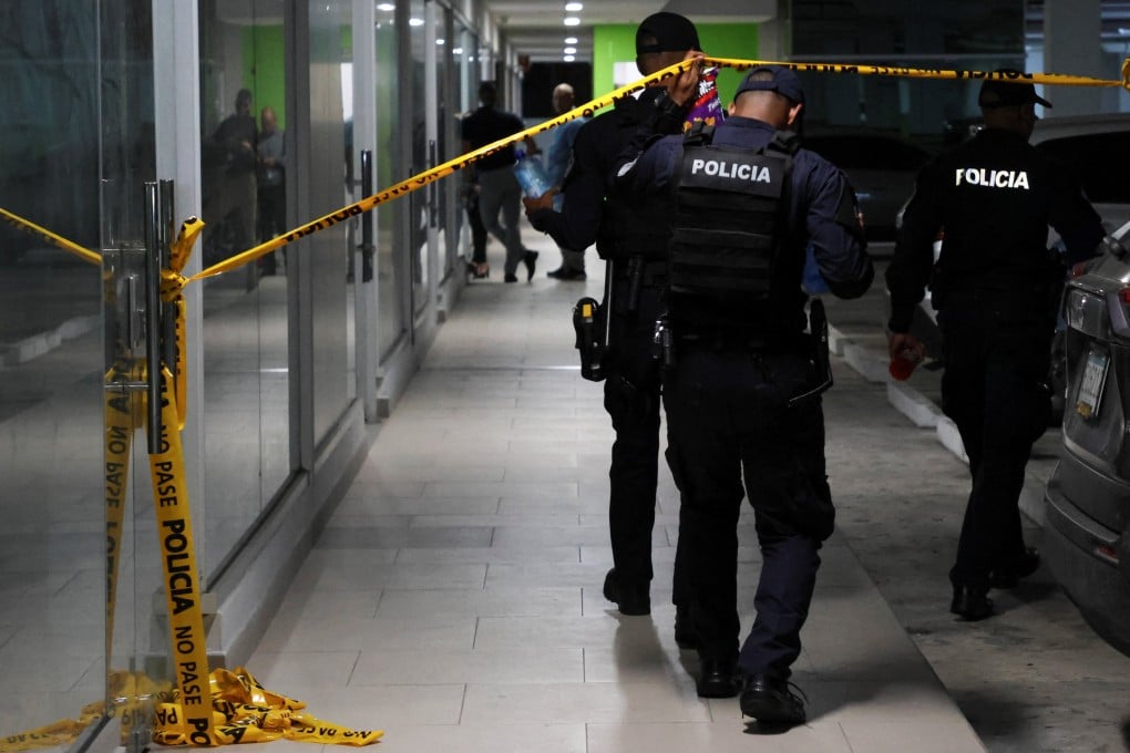 Panamanian police search a Panama Ports Company office. Photo Reuters