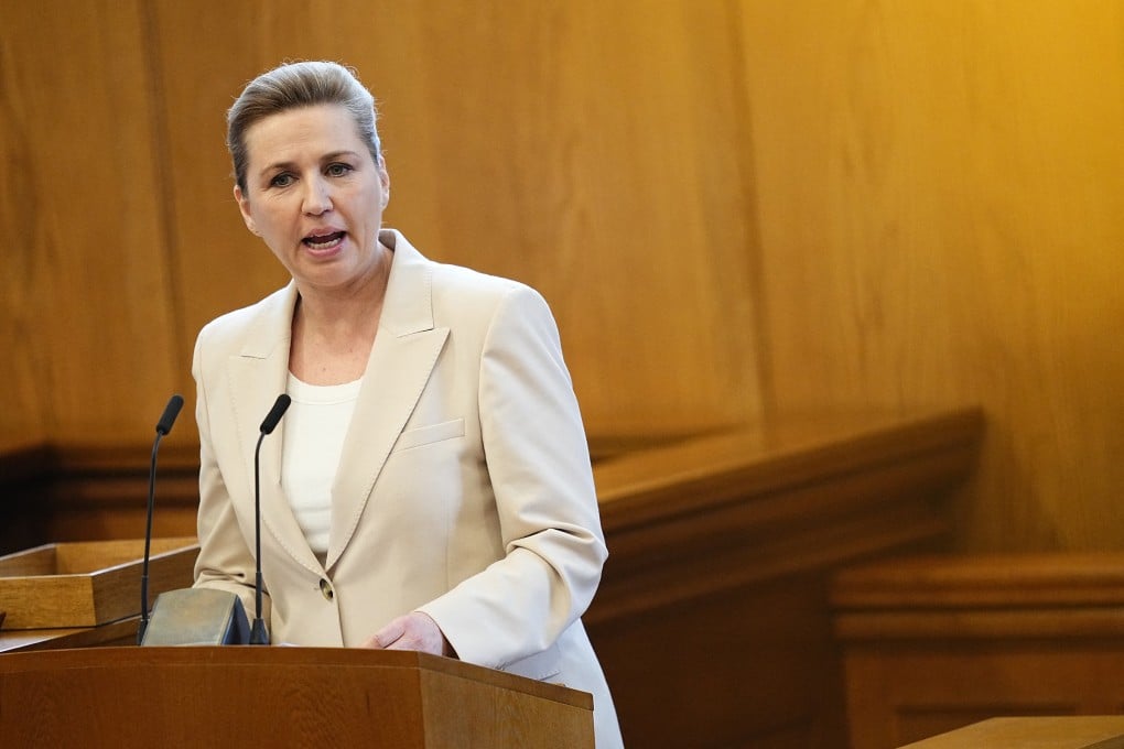 Danish Prime Minister Mette Frederiksen calls for parliamentary election in the Parliament Hall at Christiansborg in Copenhagen, Denmark, on Thursday. Photo: AFP via Getty Images/TNS