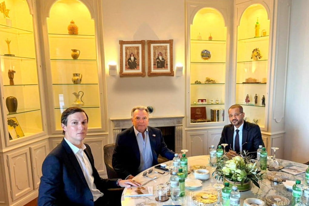 Jared Kushner and Steve Witkoff meet with Oman’s Foreign Minister Badr al-Busaidi in Geneva. Photo: Oman News Agency via Reuters