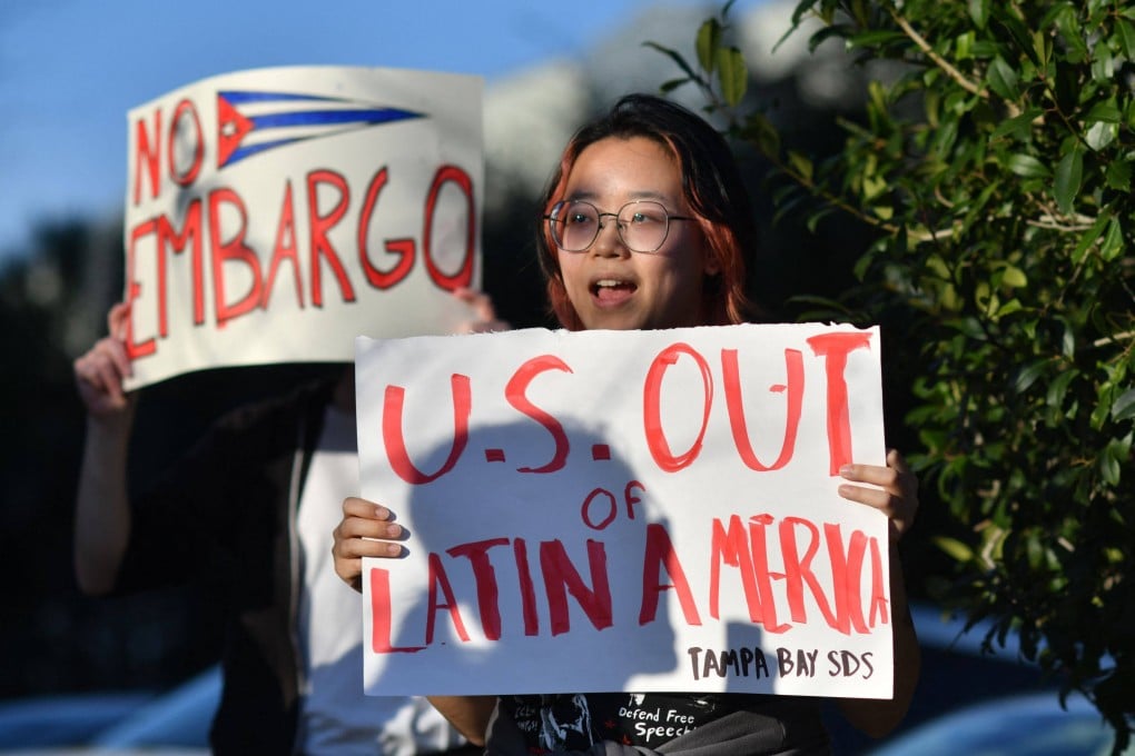 Student activists Tampa, Florida, protest against the US oil embargo on Cuba on Thursday. Photo: AFP