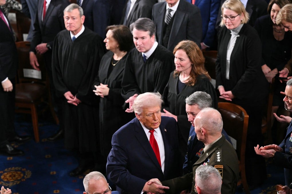 Several US Supreme Court Justices look on as US President Donald Trump delivers the State of the Union address in the US Capitol in Washington on Tuesday. Photo: TNS