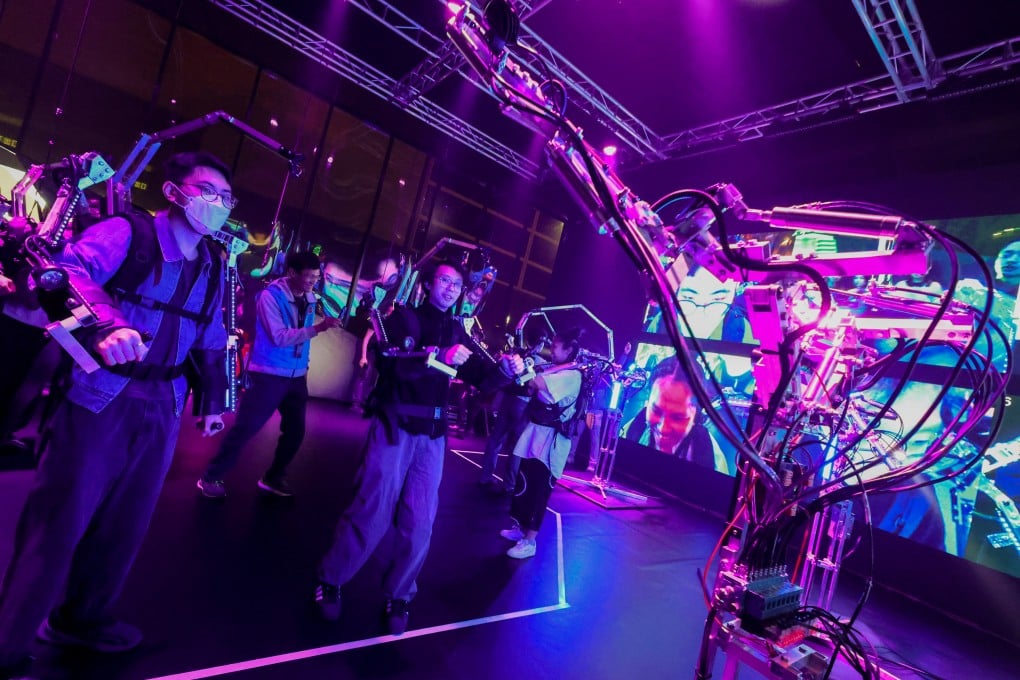 An interactive robotic installation called “Godspeed” by Bill Vorn and Louis-Philippe Demers at last year’s Hong Kong International AI Art Festival. Photo: Dickson Lee