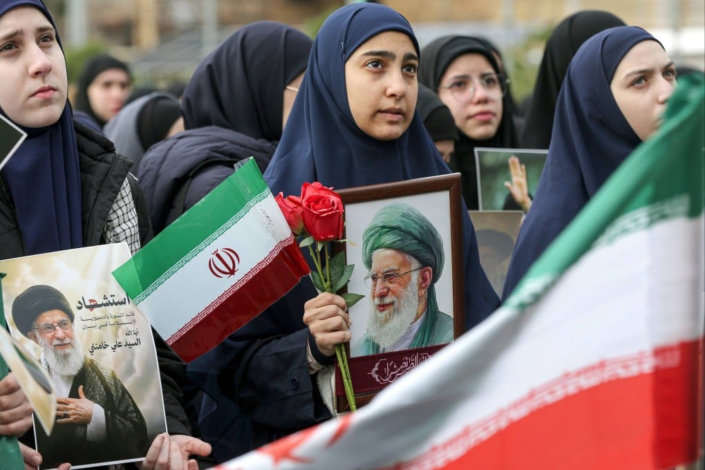 Pro-Iranian Hezbollah supporters take part in a mass ceremony to mourn the death of the Iranian Supreme Leader Ayatollah Ali Khamenei, in Beirut, Lebanon on Sunday. Photo: dpa