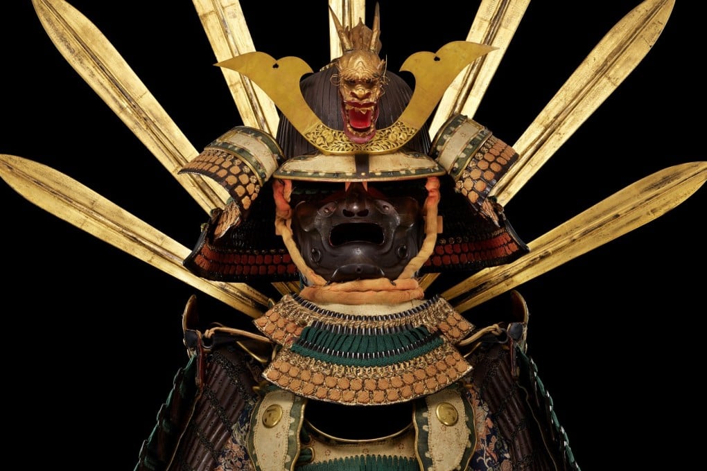 A samurai suit of armour and helmet are seen at “Samurai”, a new exhibition at London’s British Museum running until May 4.
