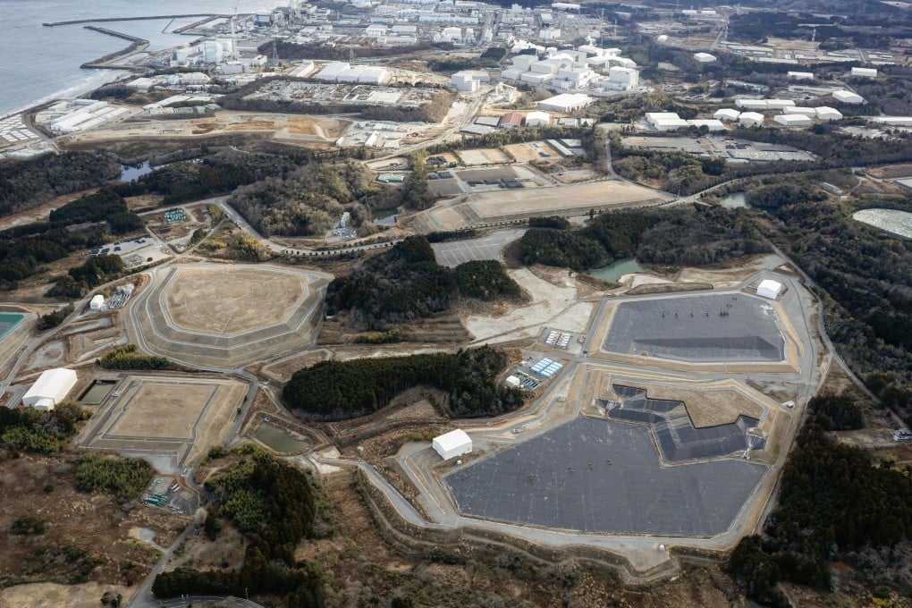 A facility in Futaba, Fukushima prefecture, temporarily stores soil and other waste from decontamination works. Photo: Kyodo