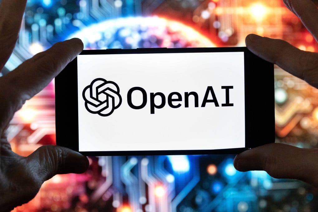 The OpenAI logo is seen against a ChatGPT-generated image on a computer screen. Photo: AP