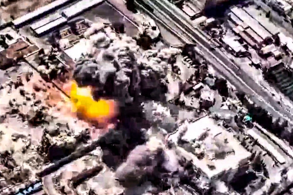 An image taken from Israeli military footage shows what it says are large-scale strikes on “the headquarters of the Iranian terror regime” in Tehran on March 1. Photo: Handout