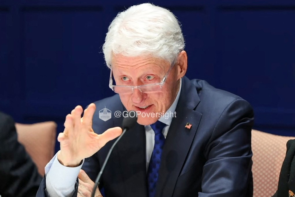Former US president Bill Clinton testifies to a congressional panel about his ties to Jeffrey Epstein. Photo: House Oversight Committee via Reuters