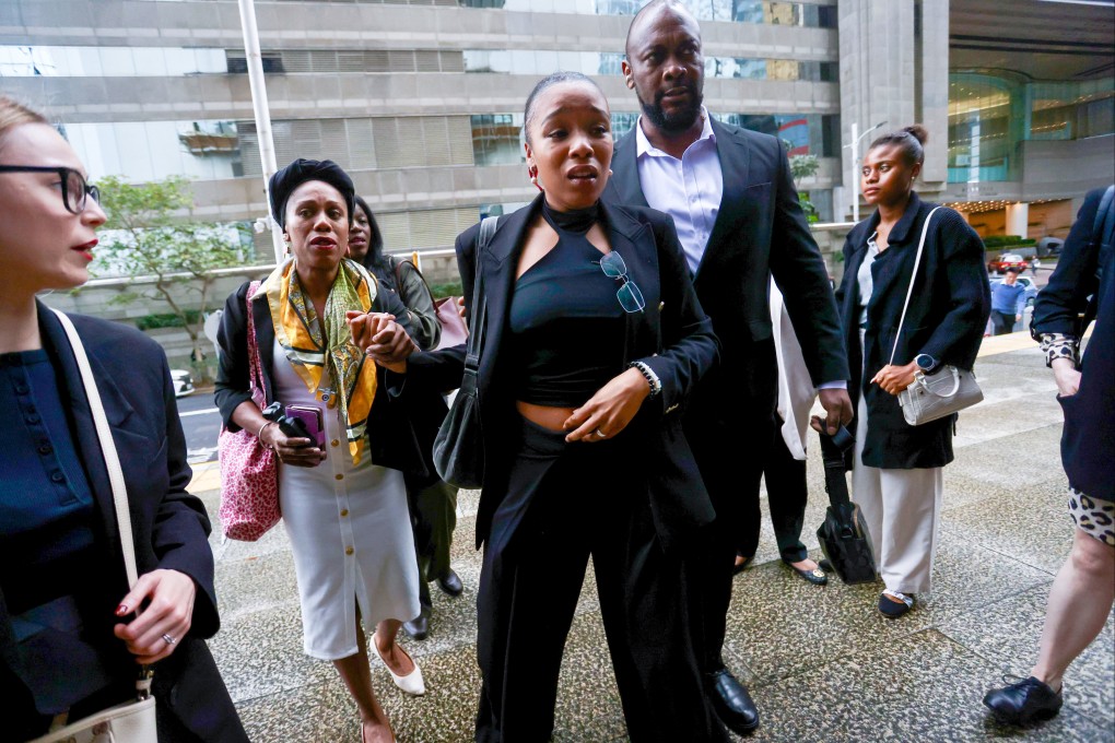 Defendant Isabel Anonia Barbra Eudora Rose, centre, outside District Court in Wan Chai. Photo: Jonathan Wong