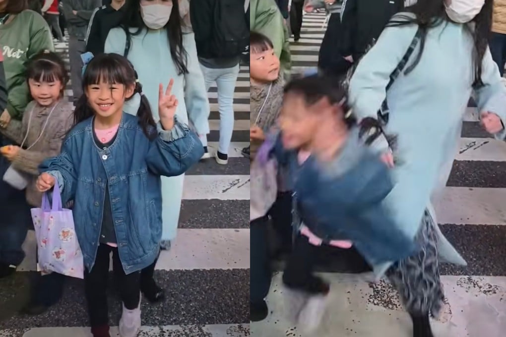 Screenshots from a viral video posted by an social media user on Wednesday showing her daughter being shoved while attempting to take a photo at Tokyo’s iconic Shibuya Crossing. Photo: Instagram/peipeilin527