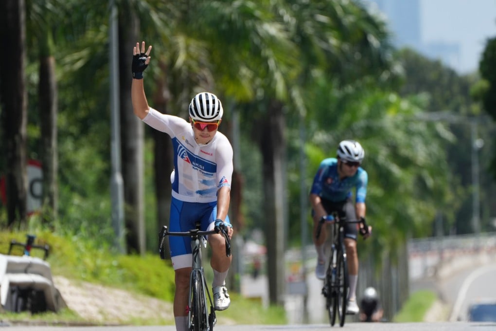 Charles Ng celebrates winning the city’s National Road Championships road race last year. Photo: Sam Tsang