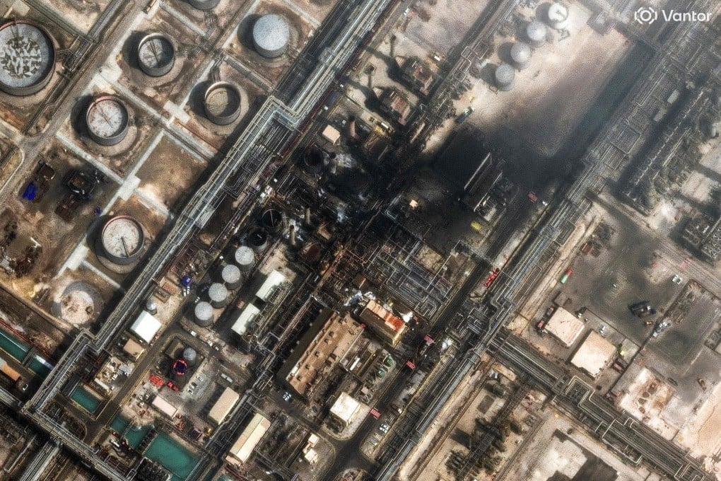 A satellite image taken on Monday shows damage at Saudi Aramco’s Ras Tanura refinery, the world’s largest oil export terminal, following an Iranian strike. Photo: 2026 Vantor/AFP