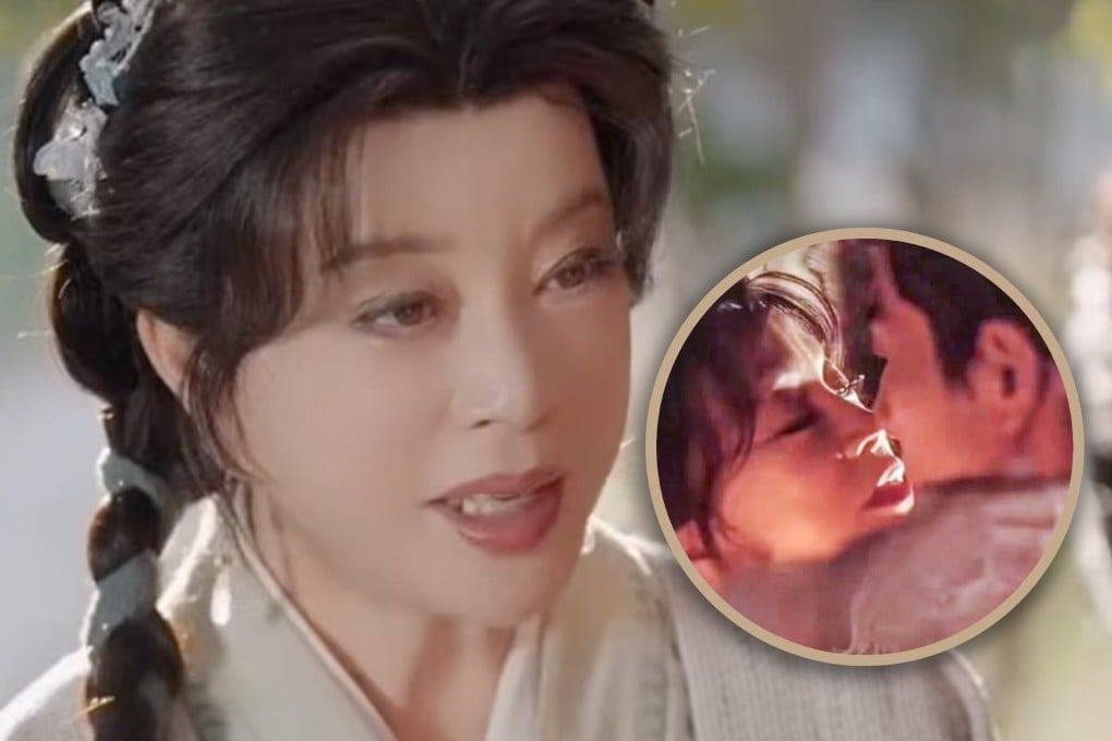 Chinese actress Liu Xiaoqing, 75, recently sparked controversy by portraying a young woman in a mini-drama and engaging in a passionate kiss with a male actor 30 years her junior. Photo: SCMP composite/YouTube/Sina