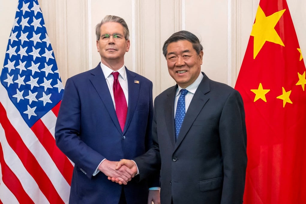 US Treasury Secretary Scott Bessent shakes hands with Chinese Vice-Premier He Lifeng in Geneva, Switzerland, in May 2025. Photo: Reuters