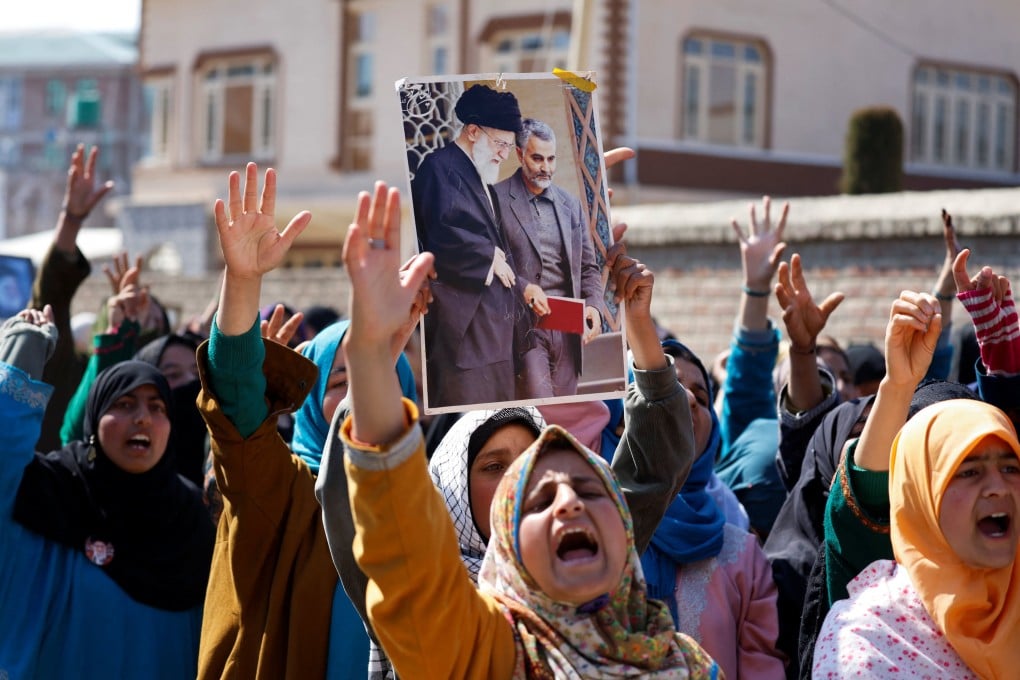 Women protest and chant anti-US and anti-Israel slogans in Magam town in Indian-administered Kashmir on Tuesday. Photo: Reuters