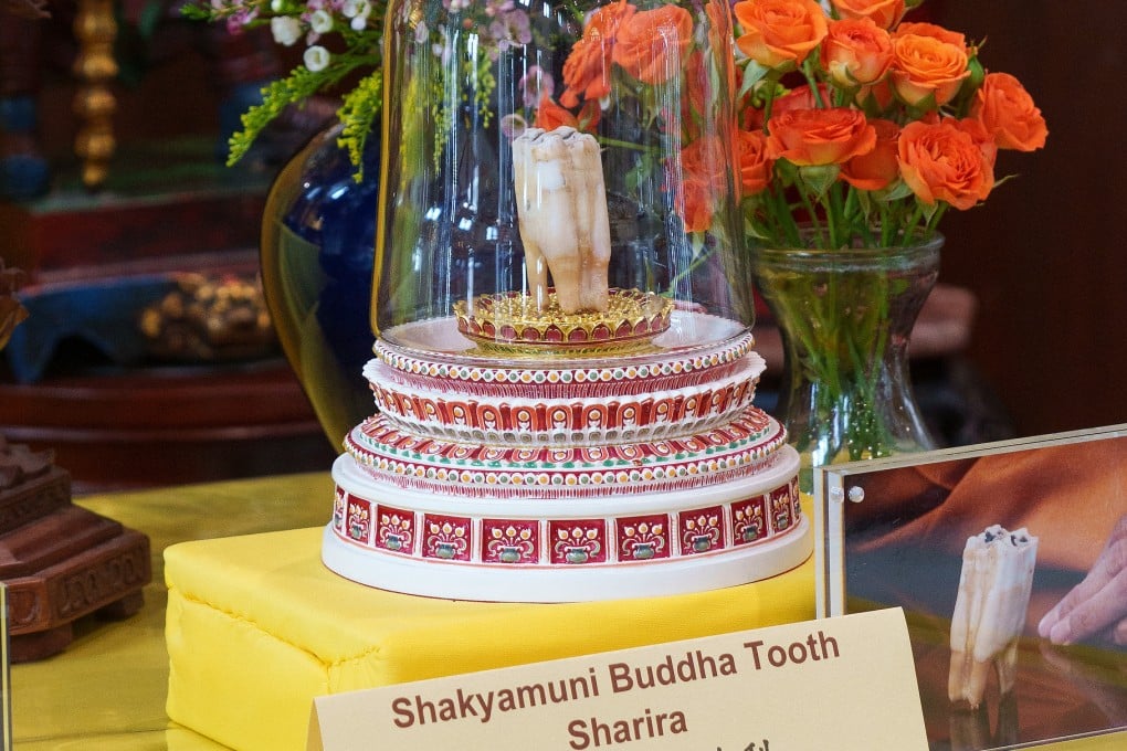 The Shakyamuni Buddha Tooth is displayed at the Wei Mountain Temple in Rosemead, California, on February 17, 2026. Buddhist relics like these are revered by followers of Buddhism, providing connections to the Buddha and other revered monks. Photo: AP