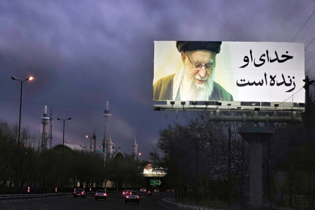 A billboard featuring a portrait of Ayatollah Ali Khamenei is displayed on a roadside in Tehran, Iran. Photo: TNS