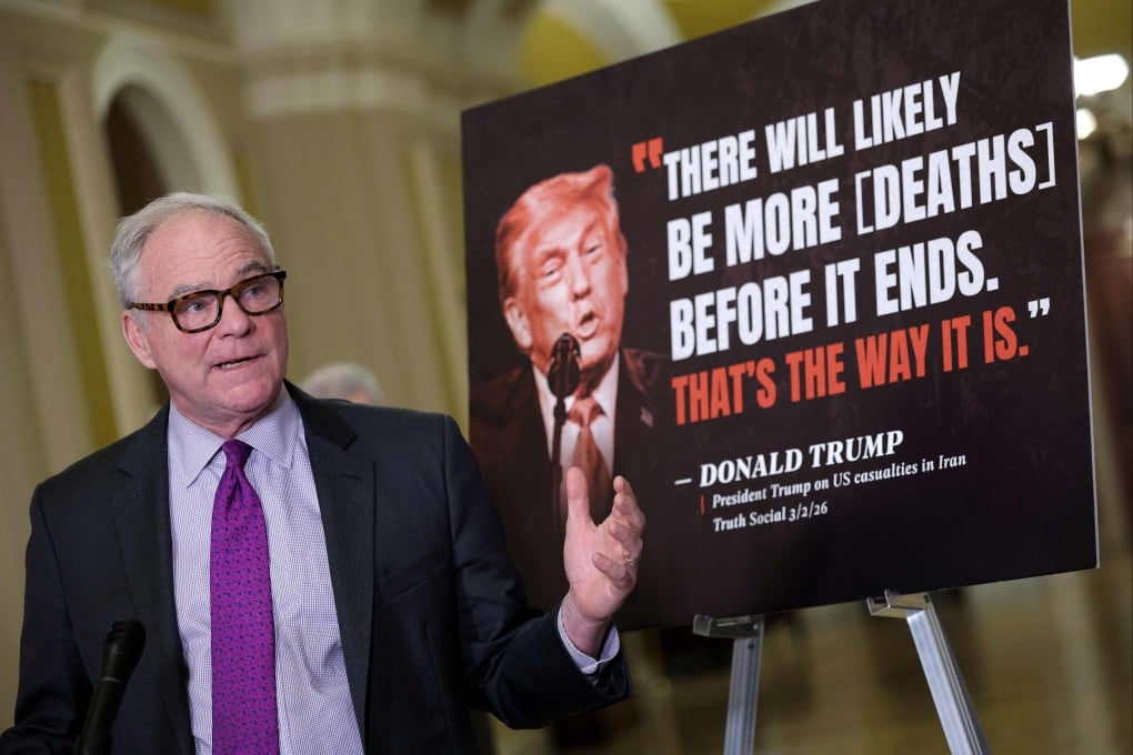 Democrat senator Tim Kaine, one of the lawmakers who introduced the Senate resolution, claimed US President Donald Trump had dragged the US into “unnecessary forever wars”. Photo: Getty Images via AFP