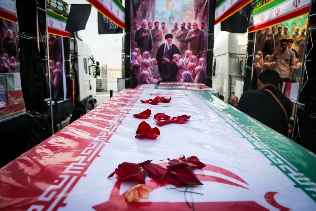 A mass funeral ceremony is held on
Tuesday for students and staff members killed in a US-Israeli attack on a school in Minab, southern Iran.
Civilian deaths have caused particular outrage among people in China. Photo: Handout via Xinhua