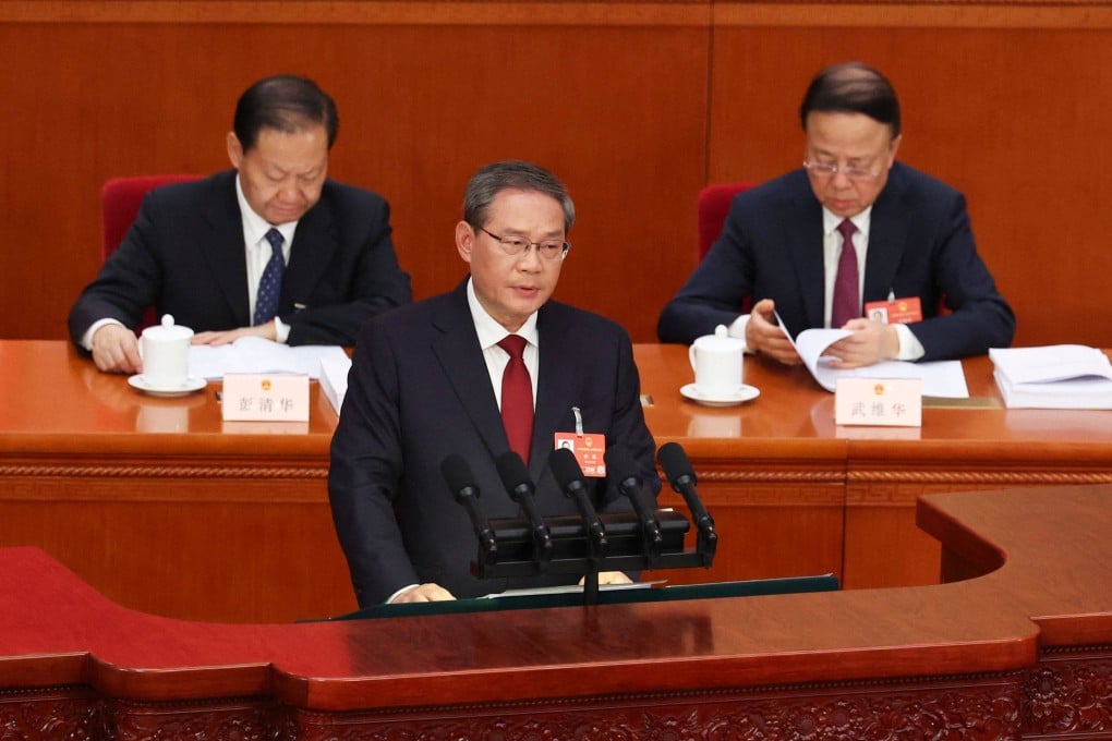 Chinese Premier Li Qiang opens the annual session of the National People’s Congress by delivering the government’s work report. Photo: AFP